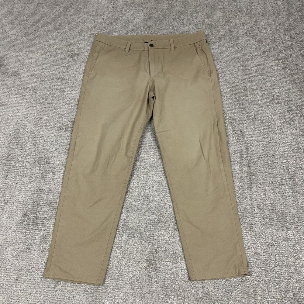 Lululemon Commission Pants Mens 35 Khaki Tan Cotton Stretch Pockets M5ACNS